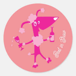 Sticker Rond Meilleur en spectacle Boire Poodle Dog