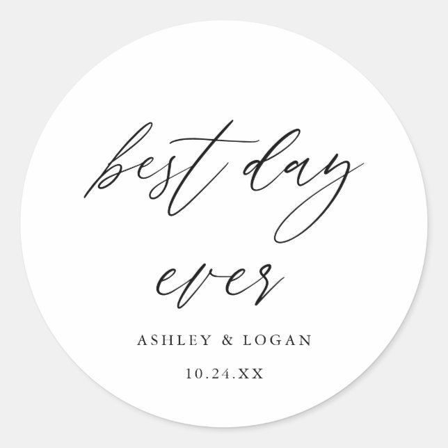 Sticker Rond Meilleur Jour De Mariage Élégant Favoriser (Devant)