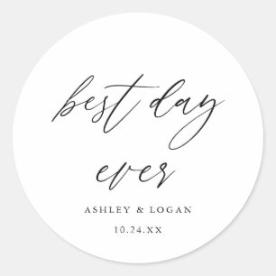 Sticker Rond Meilleur Jour De Mariage Élégant Favoriser