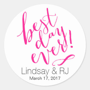 Sticker Rond MEILLEUR JOUR Jour de mariage   Rose
