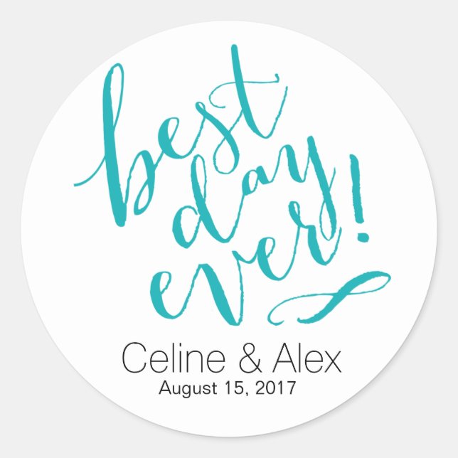 Sticker Rond MEILLEUR JOUR Jour de mariage | TURQUOISE (Devant)