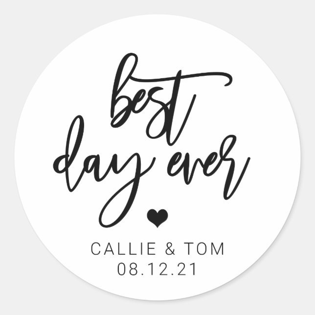 Sticker Rond Meilleur Jour Jour Jeu de mariage Script Favoriser (Devant)