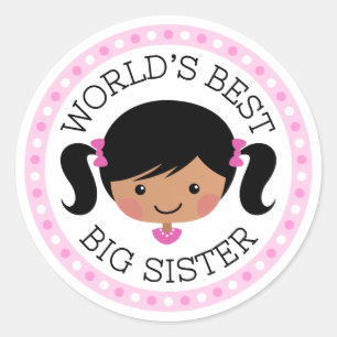 Sticker Rond Meilleur monde grand soeur dessin animé fille chev