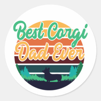 Sticker Rond Meilleur Papa Corgi Rétro Vintage Cadeau de Fête d