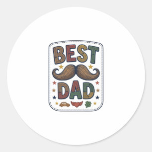 Sticker Rond Meilleur Papa Moustache Vintage Vecteur Conception