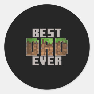 Sticker Rond Meilleur Papa Pixel Block Terre Drôle Gamer Art