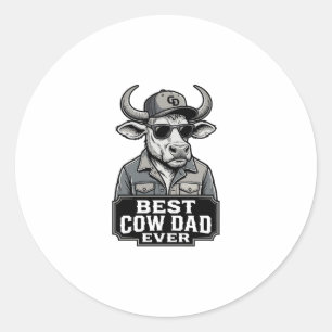 Sticker Rond Meilleur papa vache jamais design de gravure vinta