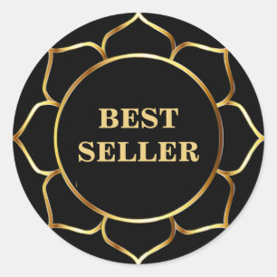 Sticker Rond Meilleur vendeur doré Fleur de lotus sur fond noir