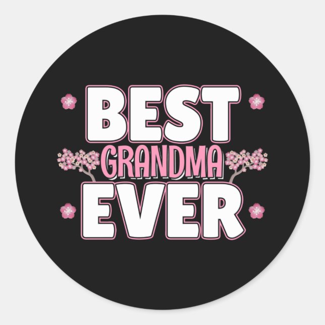 Sticker Rond Meilleure grand-mère jamais - Fleurs de cerisiers  (Devant)