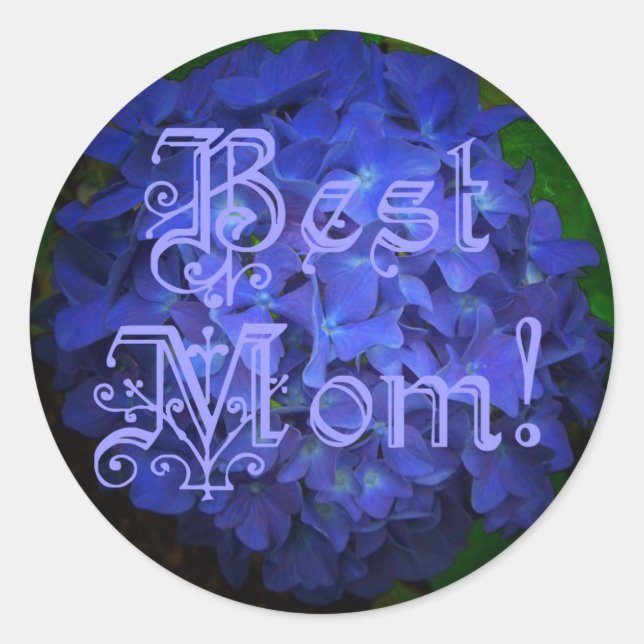 Sticker Rond Meilleure maman avec Arrière - plan de fleurs bleu (Devant)