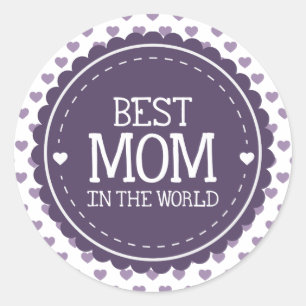 Sticker Rond Meilleure maman dans le monde Coeurs et Cercle vio