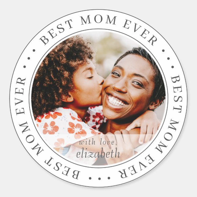 Sticker Rond Meilleure maman jamais classique photo simple (Devant)