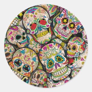 Sticker Rond Meilleure vente Motif crâne sucre