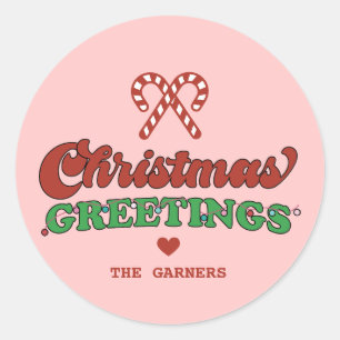 Sticker Rond Meilleures salutations de Noël Retro
