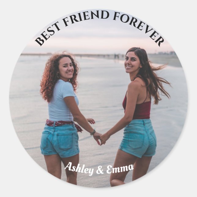 Sticker Rond Meilleurs amis pour toujours Photo personnalisée e (Devant)