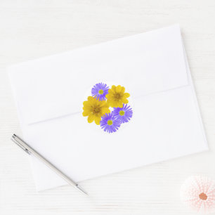 Sticker Rond Mélange de Fleur sauvage jaune violet