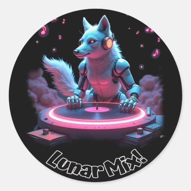 Sticker Rond Mélange lunaire, Beats de loup (Devant)