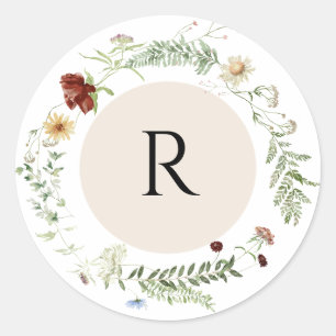 Sticker Rond Mélange Mini Fleur sauvage Monogramme Enveloppe Ph