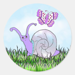 Sticker Rond Mélange Purple Snail et Butterfly Whimsical