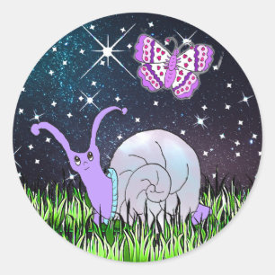 Sticker Rond Mélange Purple Snail et Butterfly Whimsical