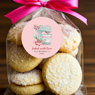 Sticker Rond Mélangeur à gâteau "Cuisiné avec amour" rose