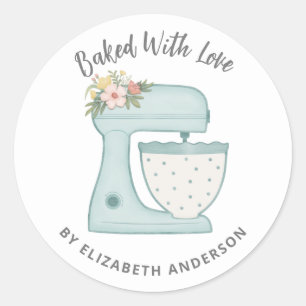 Sticker Rond Mélangeur à Gâteau Mignon Cuisiné Avec Amour