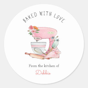 Sticker Rond Mélangeur à gâteau rose aquarelle
