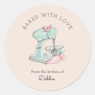 Sticker Rond Mélangeur de gâteau rétro rose