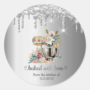 Sticker Rond Mélangeur de gâteaux de pâtisserie Fleurs de paill