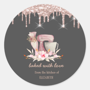Sticker Rond Mélangeur,Poche à douille Fleurs Gouttes dorées ro