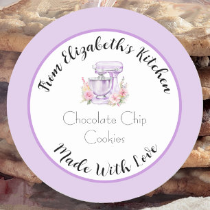 Sticker Rond Mélangeuse Fleurie Violette Faite Avec Amour Cadea