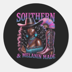 Sticker Rond Melanin du sud Made Black Cowgirl Histoire noire
