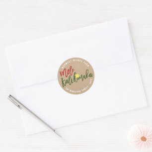Sticker Rond Mele Kalikimaka Écriture Pinceau Hibiscus Noël 