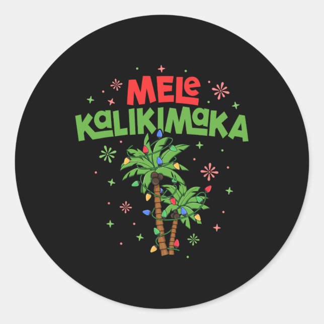 Sticker Rond Mele Kalikimaka Hawaiian Christmas Palm Tree Light (Devant)