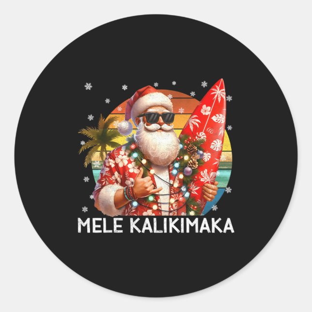 Sticker Rond Mele Kalikimaka Retro Santa Rock On Pjs Christmas  (Devant)
