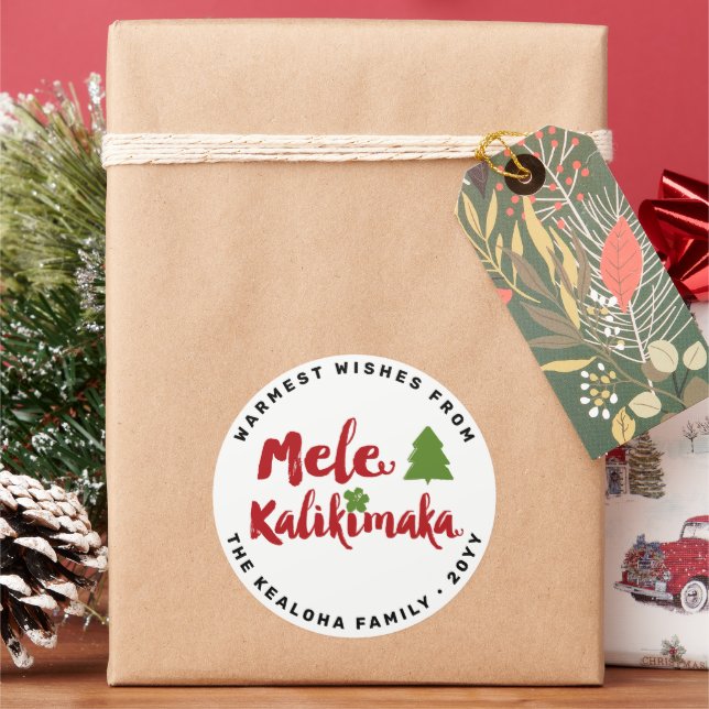 Sticker Rond Mele Kalikimaka Script de brosse Arbre de Noël mod (vacances)