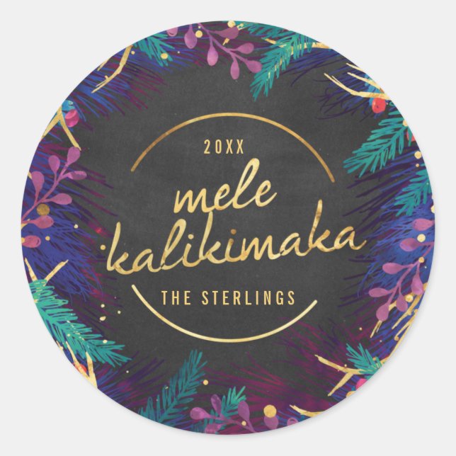 Sticker Rond Mele Kalikmaka Merry Botanical Holiday Clas Cadeau (Devant)