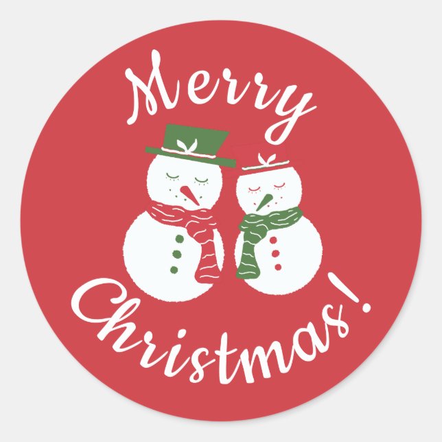 Sticker Rond Mellow Snowmen - Xmas red and green custom no rim. (Devant)