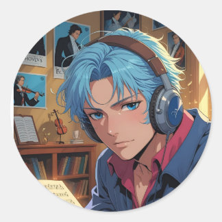 Sticker Rond Mélodie en bleu