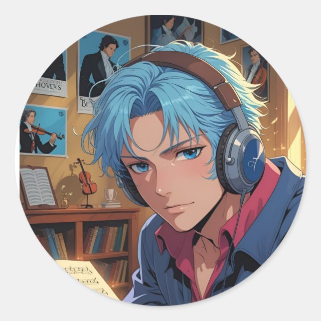 Sticker Rond Mélodie en bleu (Devant)
