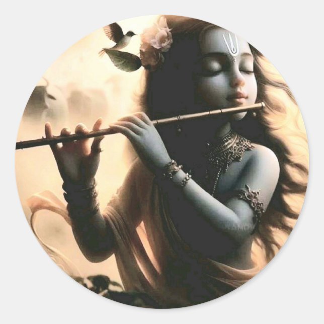 Sticker rond mélodique de Krishna (Devant)