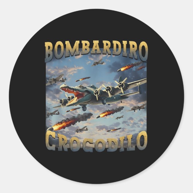 Sticker Rond Mème de crocodile drôle Bombardiro Crocodilo Funny (Devant)
