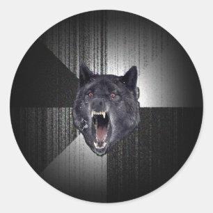 Sticker Rond Mème de loup de folie