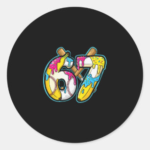 Sticker Rond Mème drôle de Nana 67 Ice Cream Drip Six Seven Gen