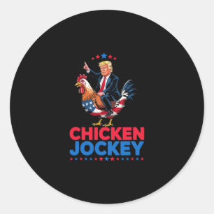 Sticker Rond Mème drôle de Trump Jockey de poulet
