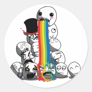 Sticker Rond Mème face arc-en-ciel badge