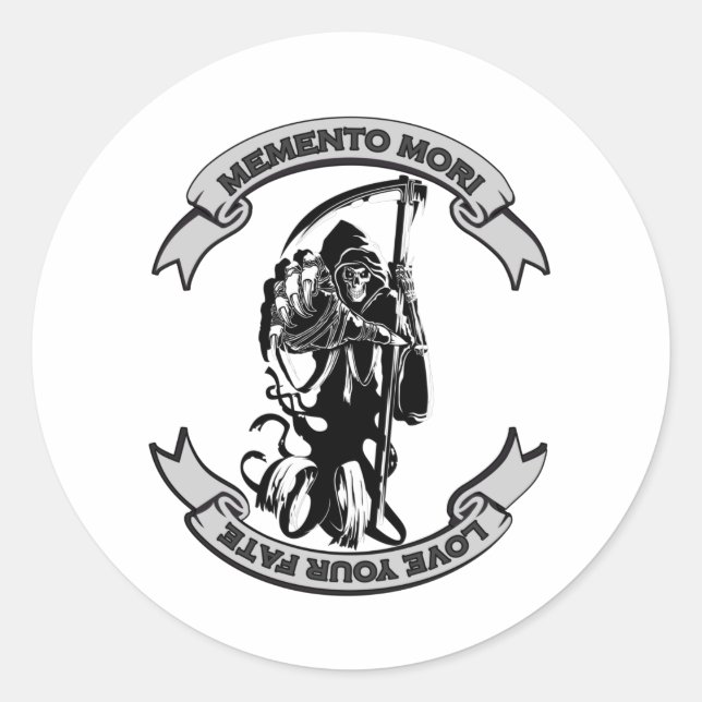 Sticker Rond MEMENTO MORI Love Your Fate Grim (Devant)