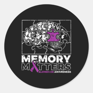 Sticker Rond Mémoire Matière Violet Ruban Cerveau Puzzle Alzhei