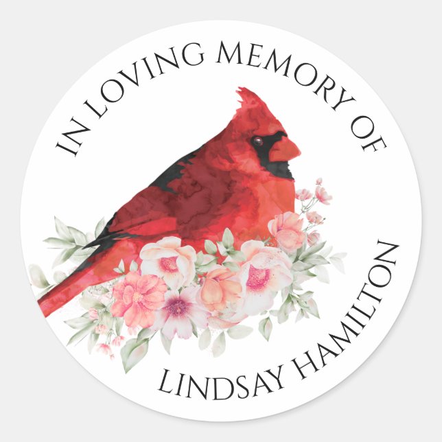 Sticker Rond Mémorial aquarelle Cardinal Fleur Faveur (Devant)