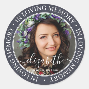 Sticker Rond Mémorial en mémoire d'amour Élégante photo classiq